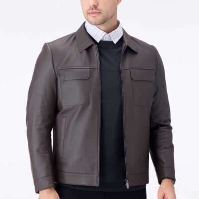 men’s genuine sheepskin leather jacket (brown)