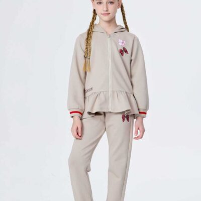 girls cotton tracksuit set (hoodie jacket + pants)